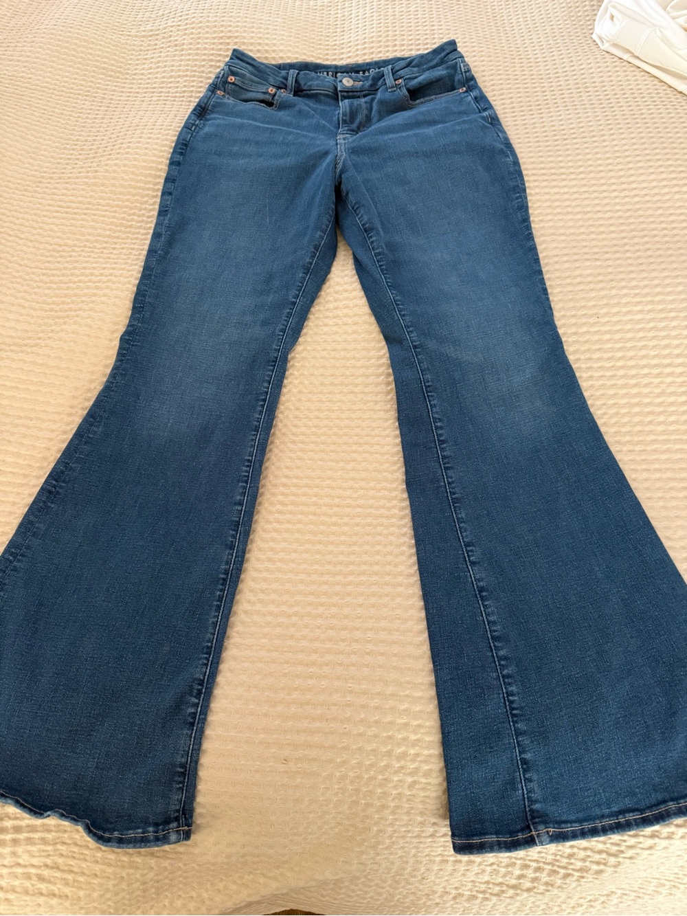 American Eagle Outfitters Dark Blue Curvy Super High-Rise Flare Jeans